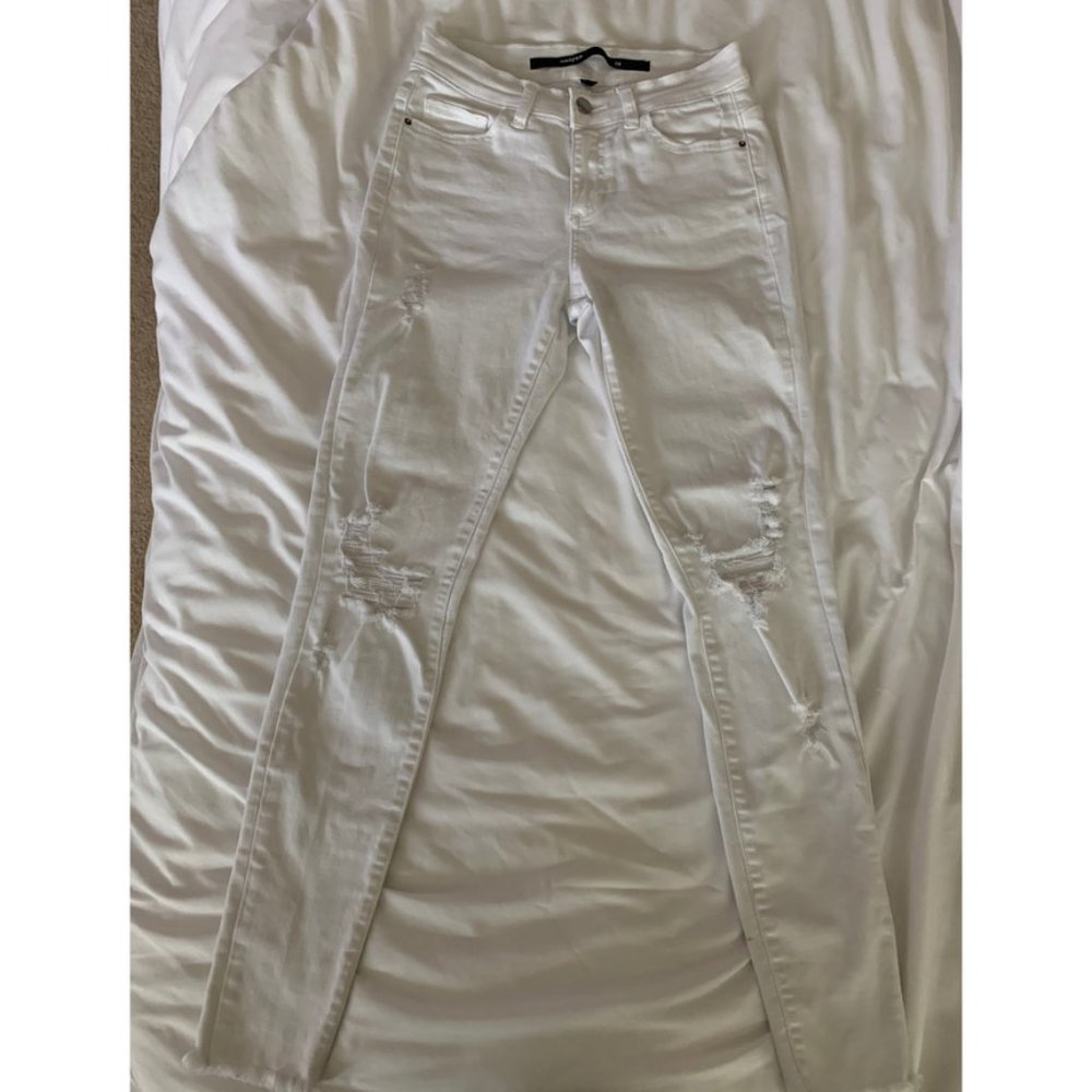 Francesca's White Distressed Skinny Jeans